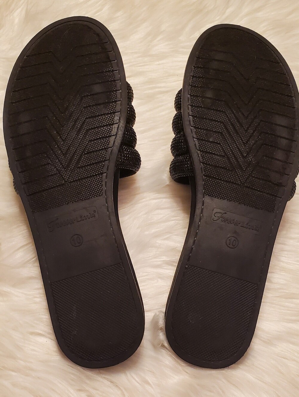 Forever Link Kilter-64 Black Rhinestone Slide Sandals Glam Sparkle Flats Size 10 - Picture 8 of 8